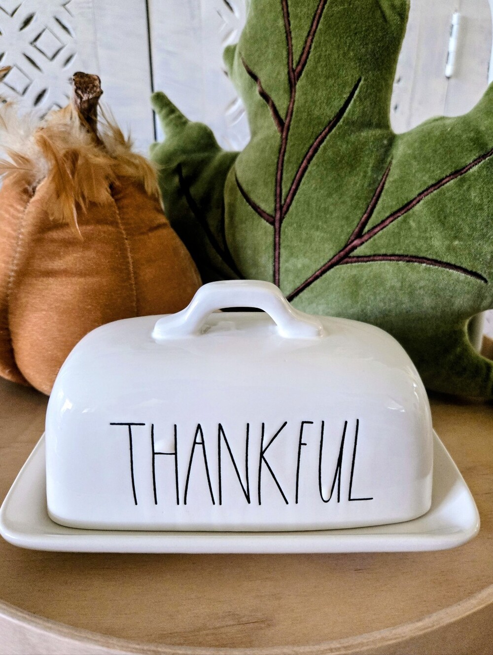 RAE DUNN White Ceramic "THANKFUL" Butter Dish